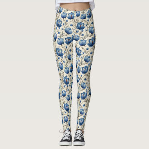Birthday Gift   Seamless Blue Floral Leggings