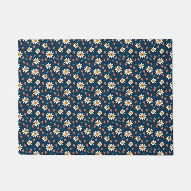 Birthday Gift | Seamless Daisy and Orange Leaf Doormat (Front)