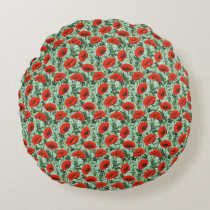 Birthday Gift Seamless Of Red Poppies Round Cushion