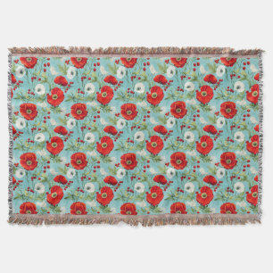 Birthday Gift Seamless Red and White Poppy Throw Blanket