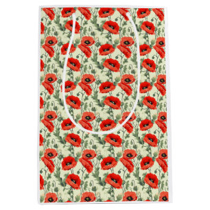 Birthday Gift   Seamless Red Poppy Medium Gift Bag