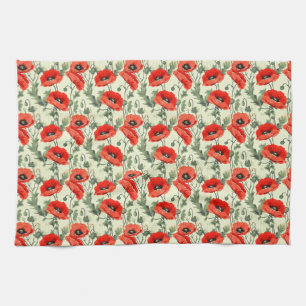 Birthday Gift   Seamless Red Poppy Tea Towel