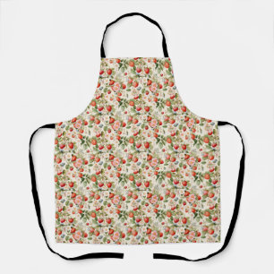 Birthday Gift Seamless Strawberry and Flower Apron
