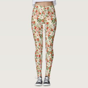 Birthday Gift Seamless Strawberry and Flower Leggings
