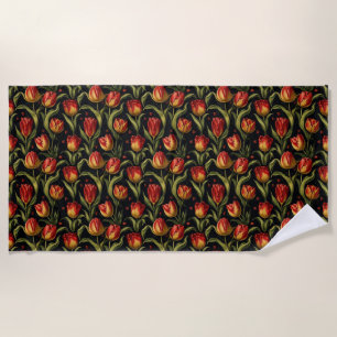 Birthday Gift Seamless Tulip In Red Beach Towel