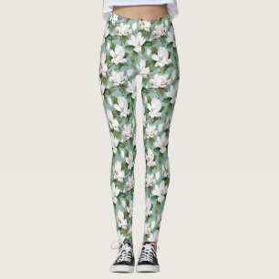 Birthday Gift Seamless White Magnolia Flower Leggings