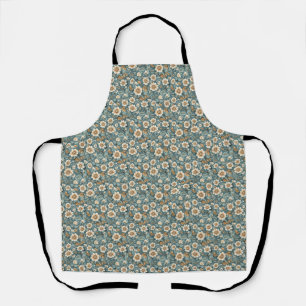 Birthday Gift Teal and Beige Floral Pattern Apron