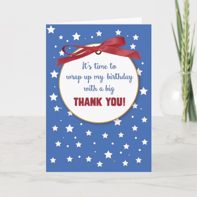 Birthday Gift Thank You Presents, Red Ribbon, Star Card (Front)