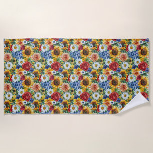 Birthday Gift Vibrant Floral Arrangement Beach Towel