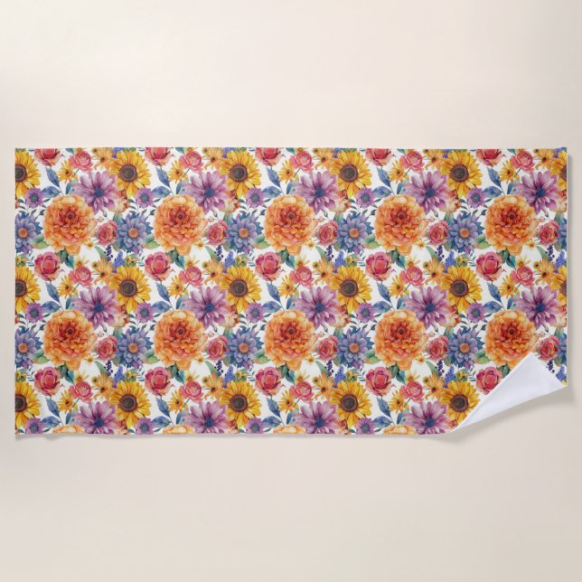 Birthday Gift | Vibrant Floral Arrangement Beach Towel (Front)