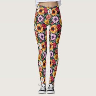 Birthday Gift Vibrant Floral Arrangement Leggings