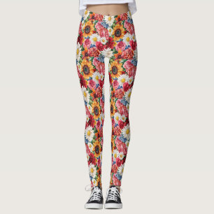 Birthday Gift Vibrant Floral Arrangement Leggings