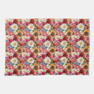 Birthday Gift   Vibrant Floral Arrangement Tea Towel
