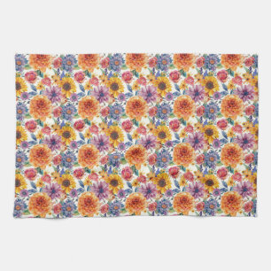 Birthday Gift Vibrant Floral Arrangement Tea Towel