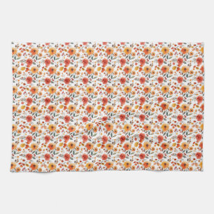 Birthday Gift Vibrant Floral In Watercolor Style Tea Towel