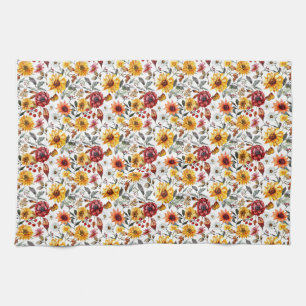 Birthday Gift Vibrant Floral In Watercolor Style Tea Towel