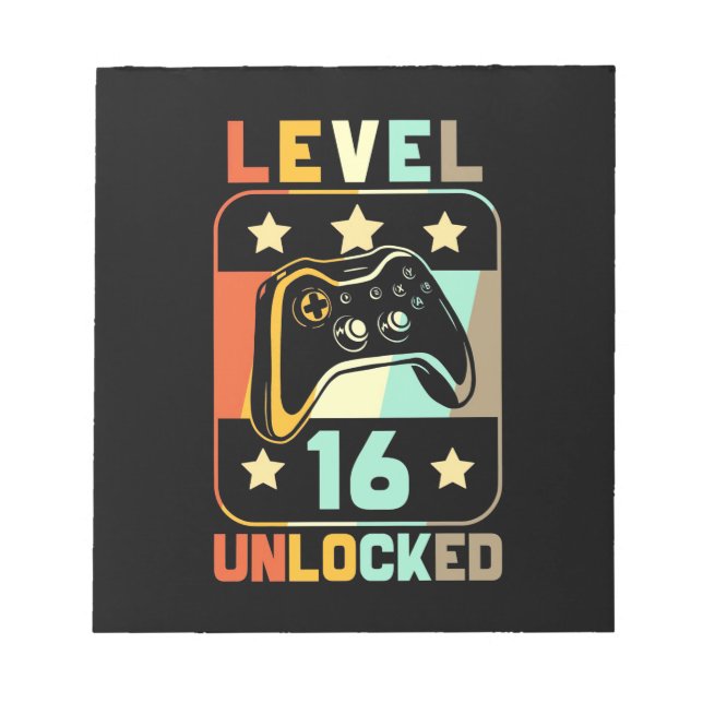 Birthday Gift | Vintage Level 16 Unlocked Notepad (Front)