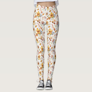 Birthday Gift Watercolor Autumn Floral Leggings