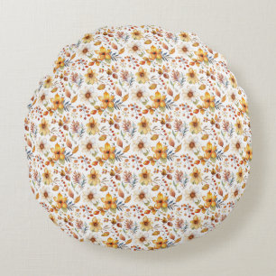 Birthday Gift   Watercolor Autumn Floral Round Cushion