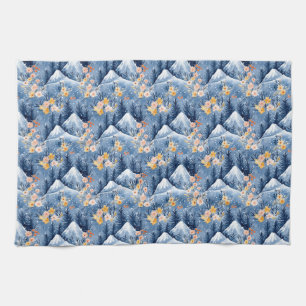 Birthday Gift Watercolor Floral and Mountain Tea Towel