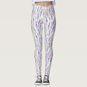 Birthday Gift Watercolor Lavender Flowers Seamle Leggings