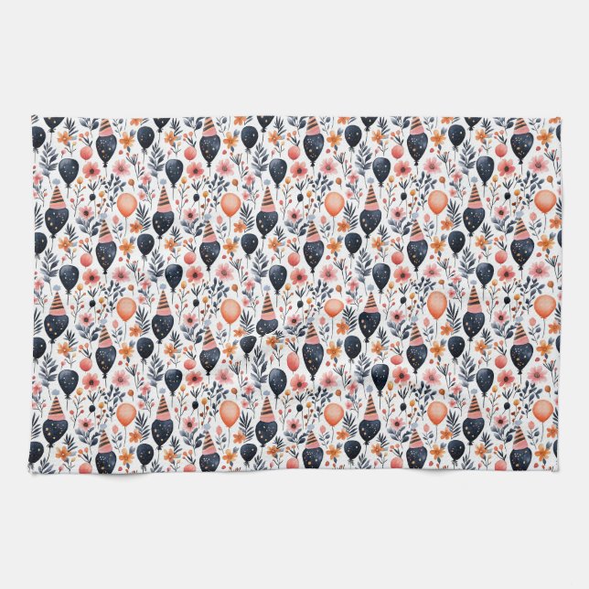 Birthday Gift | Whimsical Balloon and Flower Tea Towel (Horizontal)