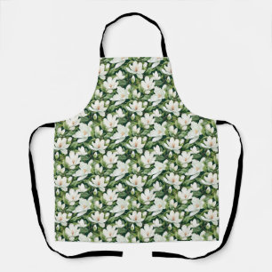 Birthday Gift   White Magnolia Flowers Seamless Apron