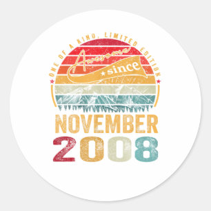 Birthday Gifts Awesome Since November 2008 Classic Round Sticker