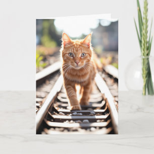 Birthday Ginger Car Walking On Tracks Card