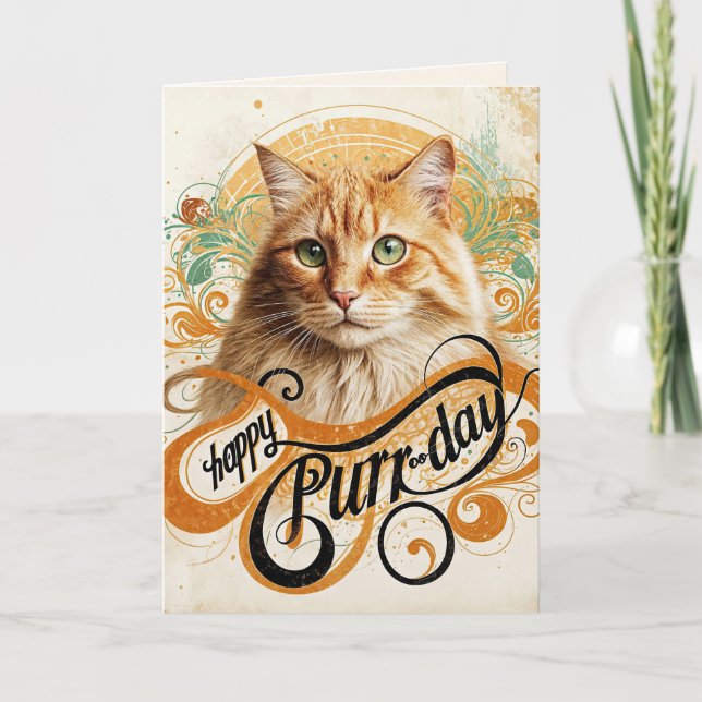 Birthday Ginger Cat Abstract Card (Front)