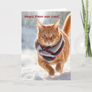 Birthday Ginger Cat On Snow Holiday Card
