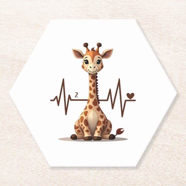Birthday Giraffe Heartbeat Shirt for Woman Man Kid Paper Coaster (Front)