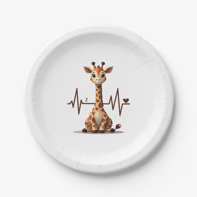 Birthday Giraffe Heartbeat Shirt for Woman Man Kid Paper Plate (Front)