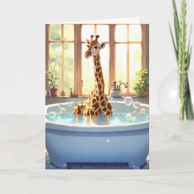 Birthday Giraffe In Bubble Bath Card (Front)