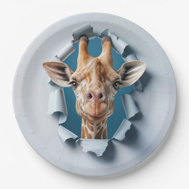 Birthday Giraffe Peeking Through a Paper Hole Plate (Front)