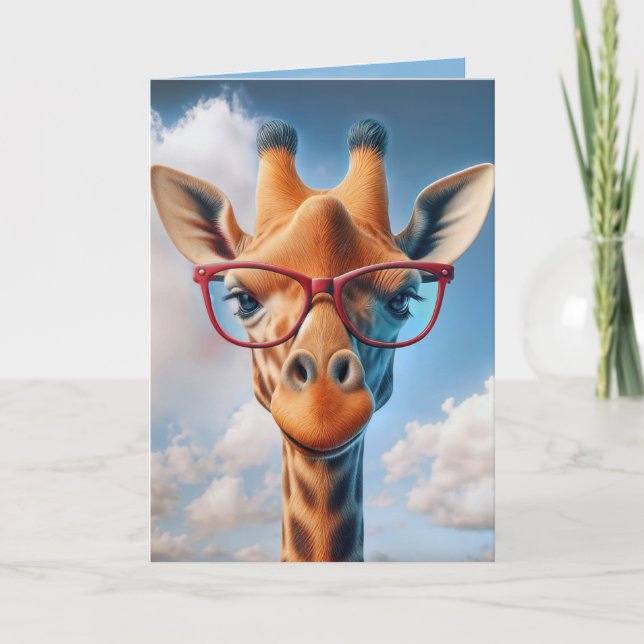 Birthday Giraffe With Red Glasses Card (Front)