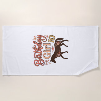 Birthday Girl 10 Horse Floral Vector Design_1 Beach Towel
