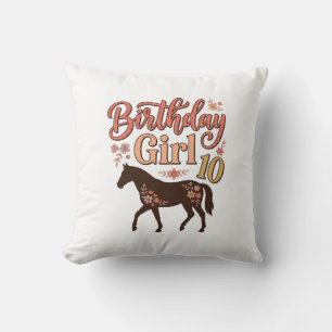 Birthday Girl 10 Horse Floral Vector Design_1 Cushion