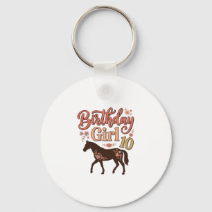 Birthday Girl 10 Horse Floral Vector Design_1 Key Ring