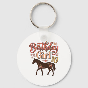 Birthday Girl 10 Horse Floral Vector Design_1 Key Ring