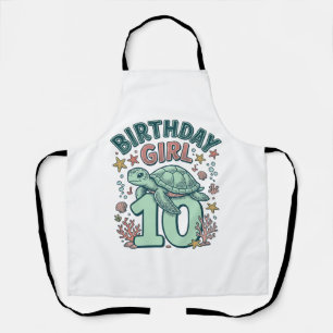 Birthday Girl 10 Sea Turtle Vintage Engraving Desi Apron
