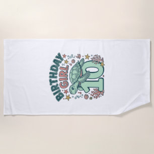 Birthday Girl 10 Sea Turtle Vintage Engraving Desi Beach Towel