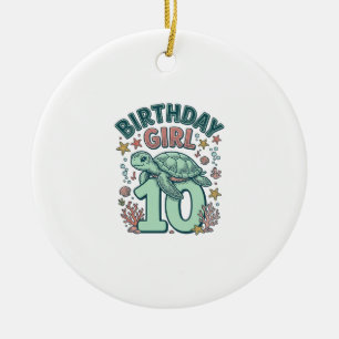 Birthday Girl 10 Sea Turtle Vintage Engraving Desi Ceramic Ornament