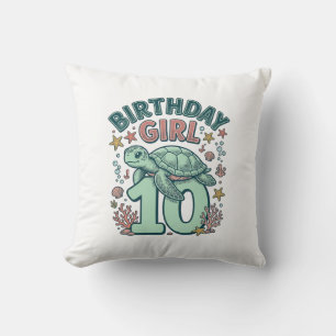 Birthday Girl 10 Sea Turtle Vintage Engraving Desi Cushion
