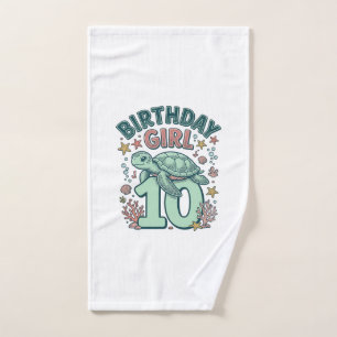 Birthday Girl 10 Sea Turtle Vintage Engraving Desi Hand Towel