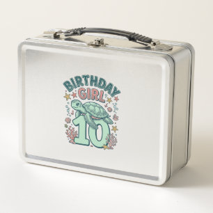 Birthday Girl 10 Sea Turtle Vintage Engraving Desi Metal Lunch Box