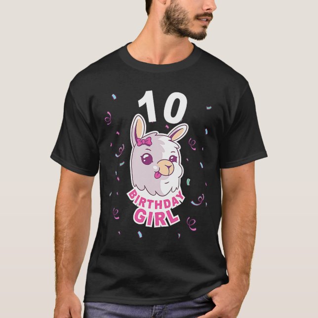 Birthday Girl 10 Years Old Cute Llama Matching Fam T-Shirt (Front)
