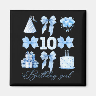 Birthday Girl 10th Blue Coquette Bow 10 Year Old Magnet