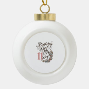 Birthday Girl 11 Horse Floral Vintage Shirt Design Ceramic Ball Christmas Ornament