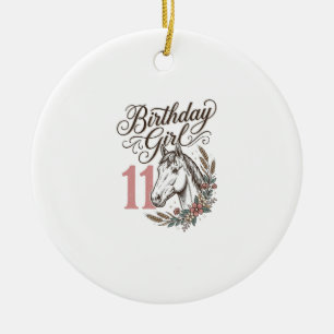 Birthday Girl 11 Horse Floral Vintage Shirt Design Ceramic Ornament